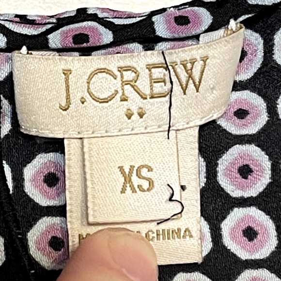J. Crew Womens Blouse Size XS Black With Gray Purple Geometric Pattern - Picture 2 of 5